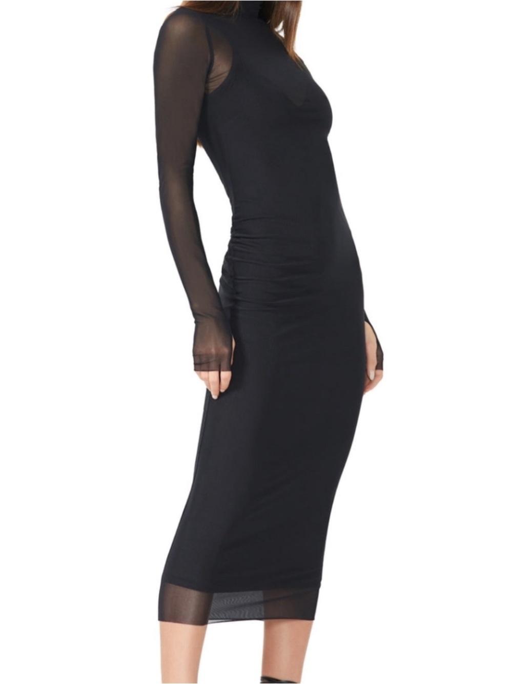 AFRM Marni Black Mock Neck Long Sleeve Mesh Midi Womens Dress Size X-Large NWT - Picture 4 of 12